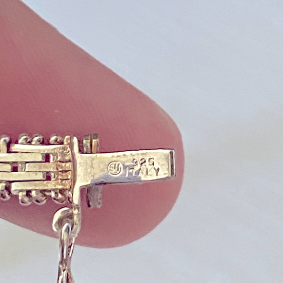 VINTAGE 80'S 925 STERLING SILVER 925 CHUNKY ITALY RICCO BLUE SAPPHIRE NECKLACE - Picture 5 of 10